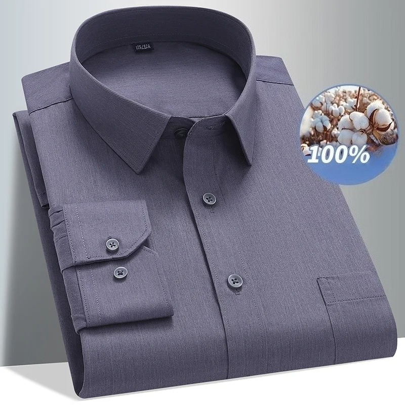 Men Formal Office Wear Shirts - 8XL 100 Cotton Long Sleeve Shirt