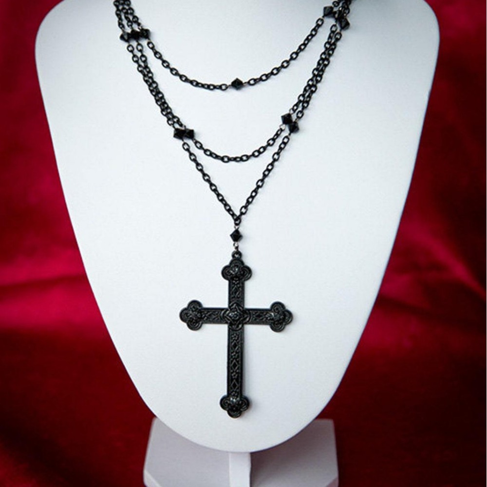 Men'S Gothic Formal Wear - Trendy Gothic Black Engrave Patterns Cross