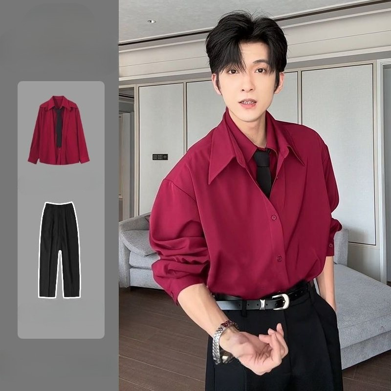 Men's Patchwork Long Sleeve Sh - огляд і ціна Men Formal Office Wear Shirts