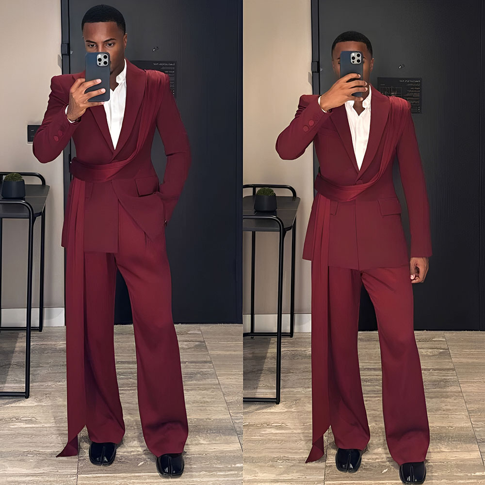 Burgundy New Men's Suit 2-piec - огляд і ціна Men Formal Wear Wedding