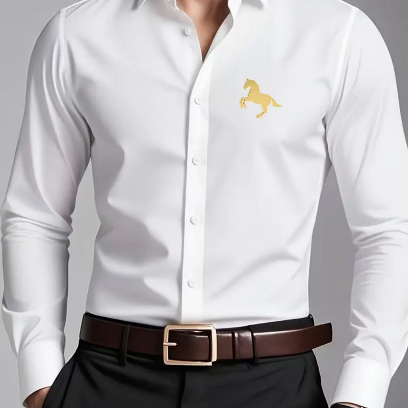 Elegant Golden Horse Logo Prin - огляд і ціна Men Formal Office Wear Shirts