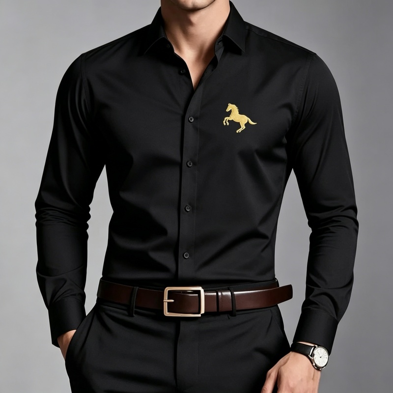 Elegant Golden Horse Logo Prin - огляд і ціна Men Formal Office Wear Shirts
