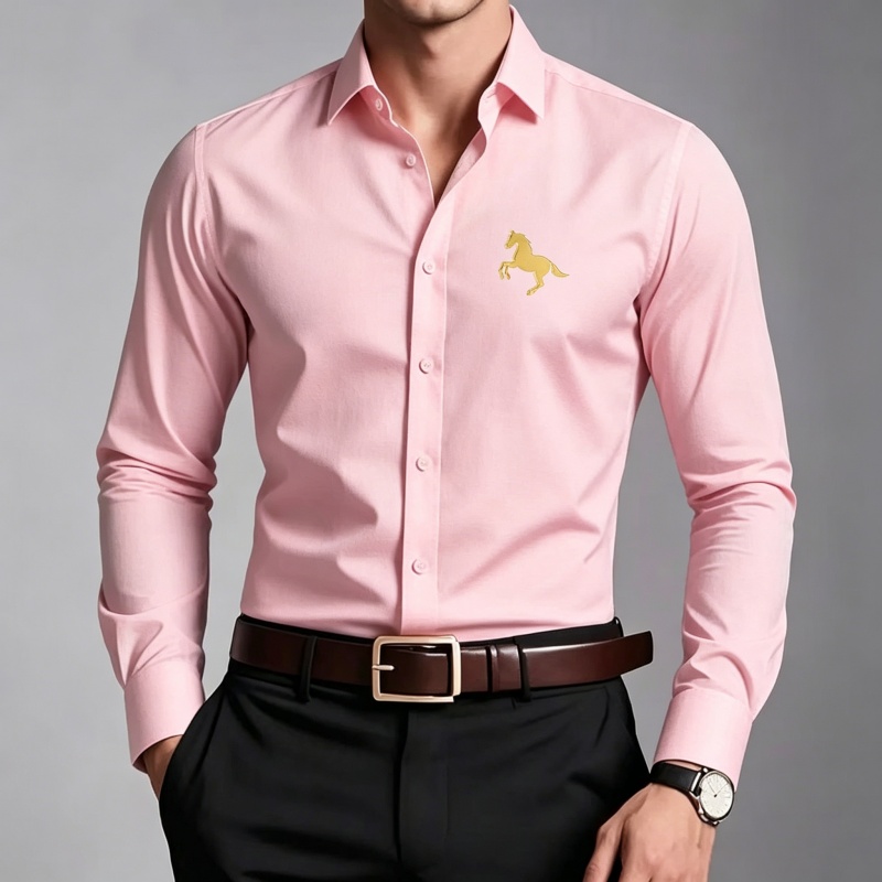 Elegant Golden Horse Logo Prin - огляд і ціна Men Formal Office Wear Shirts