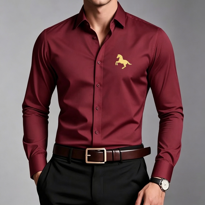 Elegant Golden Horse Logo Prin - огляд і ціна Men Formal Office Wear Shirts