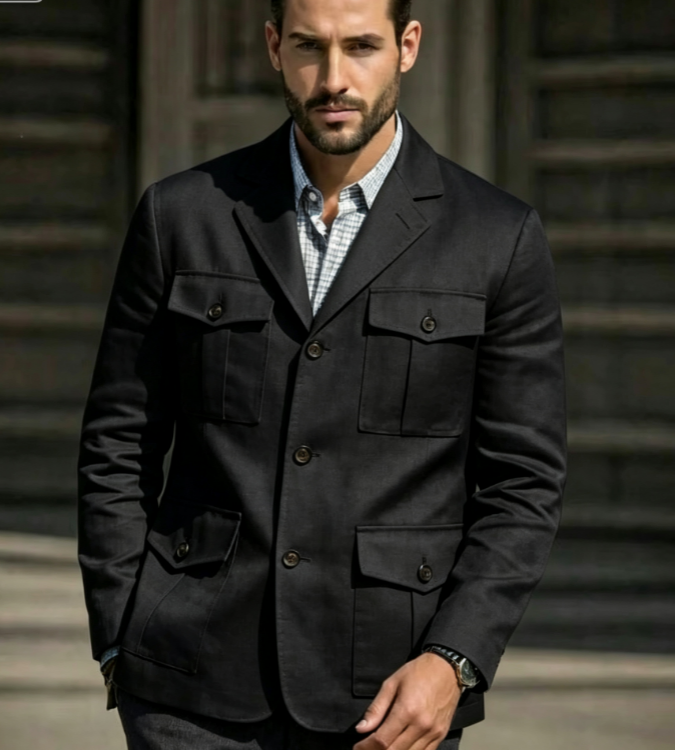 Blue Linen Safari Blazer Men's - огляд і ціна Men'S Formal Resort Wear