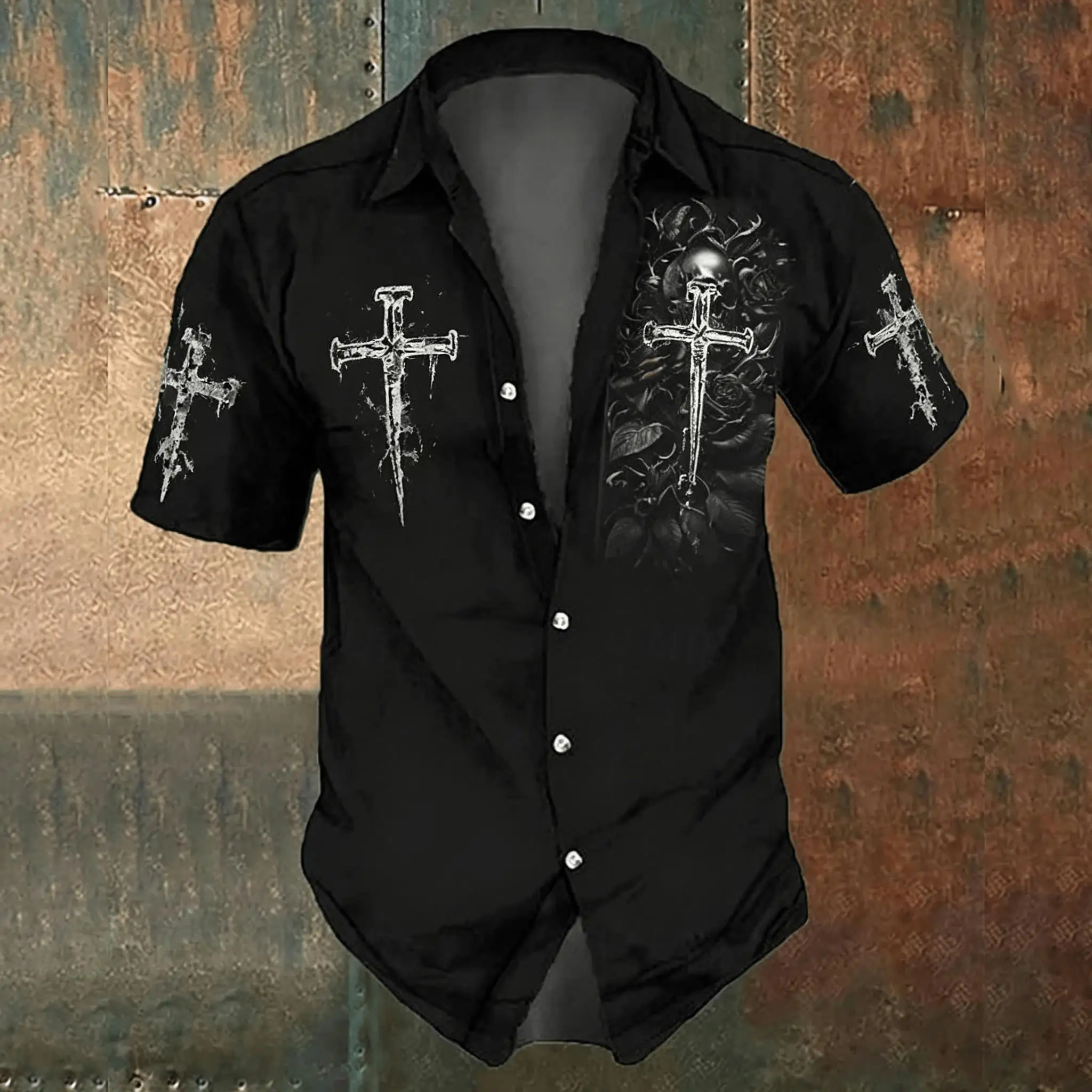 Men's black cross-print casual - огляд і ціна Men'S Gothic Formal Wear