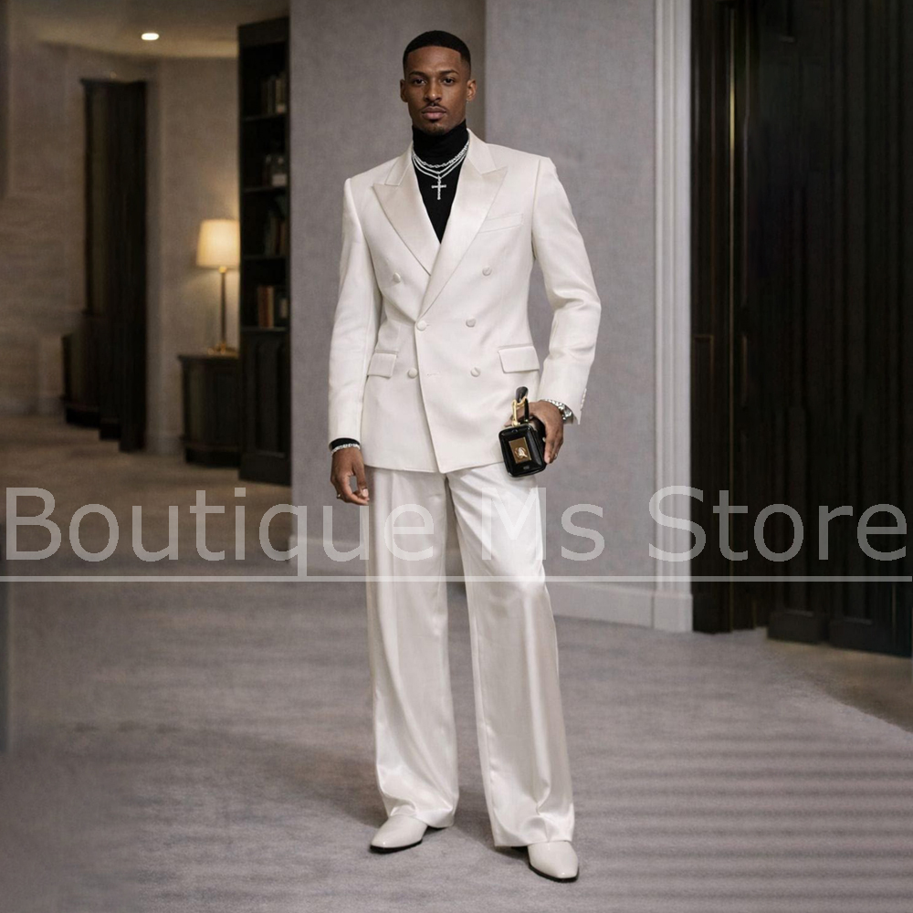Men's White Satin Suit 2 Piece - огляд і ціна Men Formal Wear For Wedding