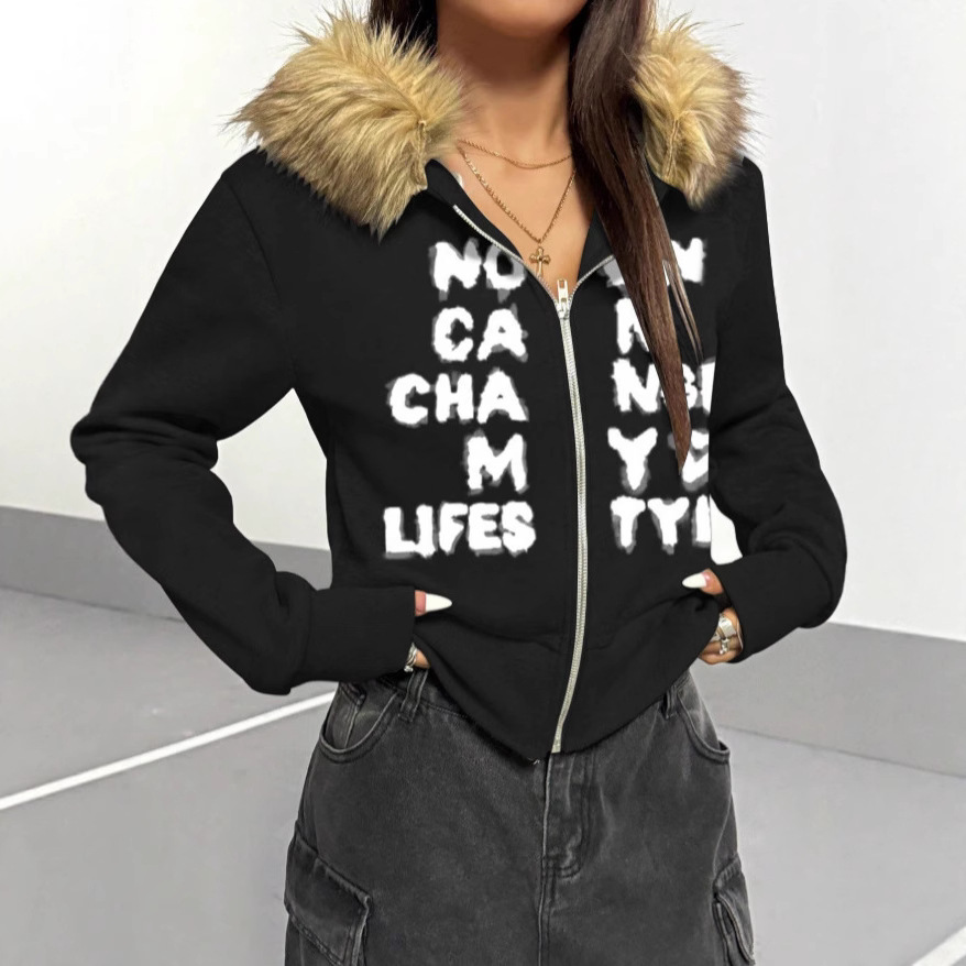 Full Zip Hoodie Fur Trim Hood  - огляд і ціна Y2K Formal Wear Men