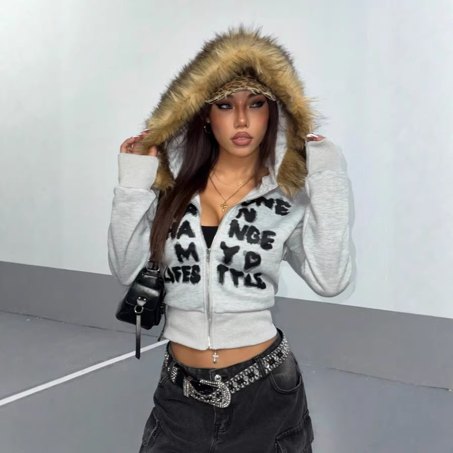 Full Zip Hoodie Fur Trim Hood  - огляд і ціна Y2K Formal Wear Men